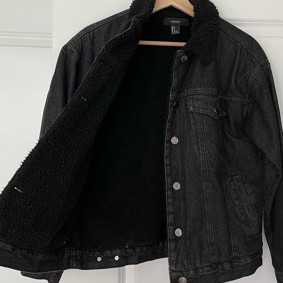 Black Denim Borg Interior Jacket - Picture 3 of 4